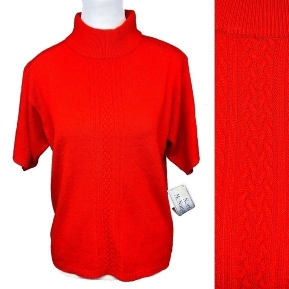 NEW Norton McNaughton Vintage Sweater Short Sleeve Red Cable Knit Stripe Medium